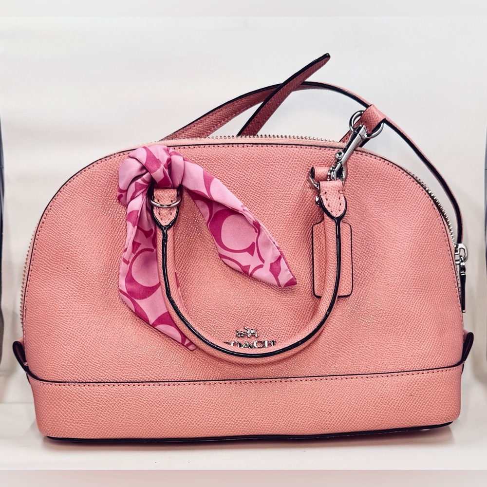 Coach Light Pink Dome Satchel W/Signature Scarf Accent & Shoulder Strap